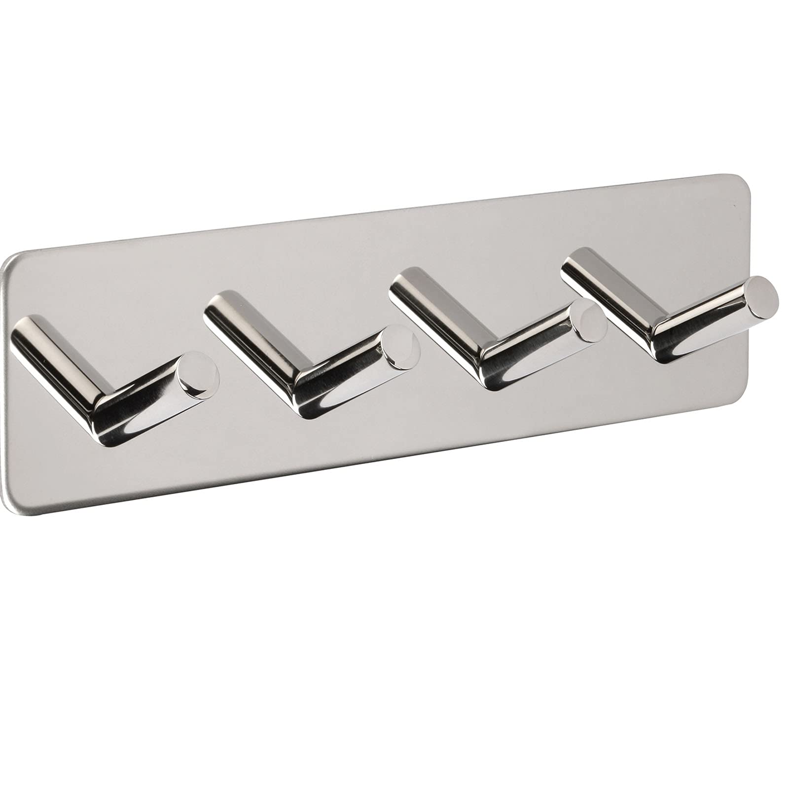 Handle Kingdom Ltd Stick On Robe Hooks Rack Of 4 Stick On Hooks On Self Adhesive Backplate - Polished Stainless Steel