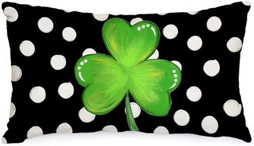 AACORS Funda de almohada lumbar del Día de San Patricio de 12 x 20 pulgadas, decoración de trébol de lunares, funda de cojín de primavera para el