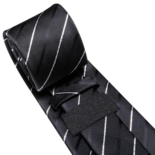 Image of Dubulle Mens Tie and Lapel Pin Paisley Black White Striped Floral Necktie for Men Pocket Square Cufflinks Wedding Party