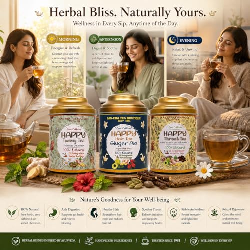 Image of Sancha Tea Boutique, Happy Bundle, Herbal Tea Gift Collection, 75 Caffeine-Free Pyramid Tea Bags, Premium Herbal Tisane Assortment Value Pack