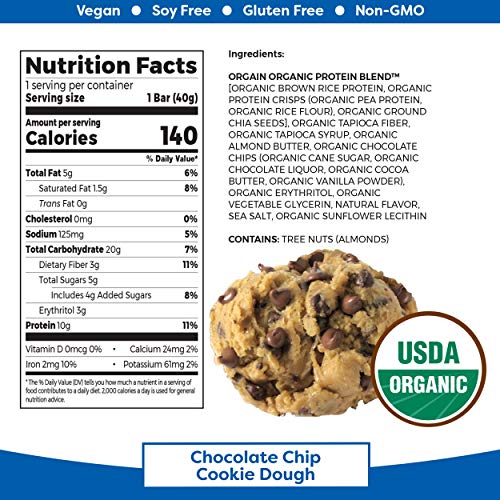 Orgain Organic Vegan Plant Based Nutritional Shake, Vanilla Bean - 16G Protein, 21 Vitamins & Minerals, 12 Count & Organic Plant Based Protein Bar, Chocolate Chip Cookie Dough - Vegan, 1.41 Ounce #TOP6