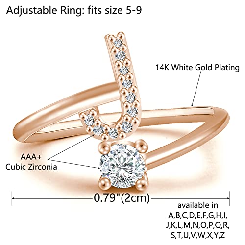 Haoze Initial Letter Ring For Women Girls Gold Stackable Alphabet Rings With Initial Adjustable Crystal Inlaid Initial Rings Bridesmaid Gift(J Rose Gold) #TOP1
