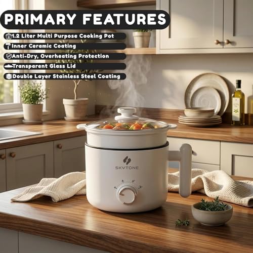 Image of SKYTONE Multipurpose Electric Kettle With Ceramic Coating 2L | Non-Stick Hotpot Cooker For Boil, Steam, Fry, Saute | Multi Cooker Kettle For Water, Milk, Egg, Tea, Soup, Babyfood, Rices (Premium)