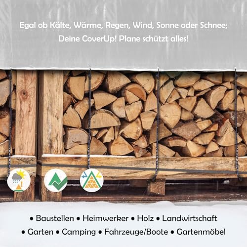 CoverUp! Abdeckplane 2x3 m Weiß (200 g/m²) – Wasserfest & UV-stabilisiert, reißfest mit Gummiecken & Alu-Ösen, inkl. 10 Planenspannern – für Garten, Camping, Holz, Auto