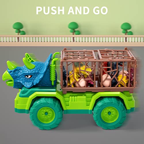Dinosaur Transport Truck Toy Play Set For Toddlers, Triceratops Cage Vehicle Carrier Car Toys For Kids 3 4 5 6 7 Years, Monster Truck With 8 Dino Figures & Play Mat, Gift For Boys And Girls #TOP3