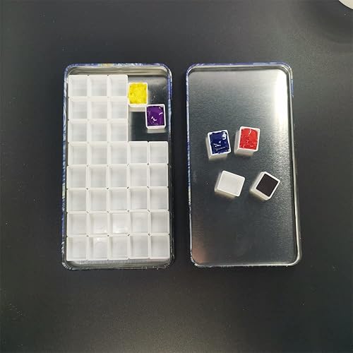 Miniatura 4 de Paleta de lata vacía de acuarela vacía caja de pintura de metal que contiene 40 piezas de plástico medias sartenes con rayas magnéticas en la parte