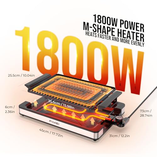 FIMEI Parrilla de Mesa 1800W, Barbacoa Eléctrica para Interior y Exterior, Plancha Cocina Electrica Recubrimiento Antiadherente, Termostato Ajustable, Bandeja Asar y Goteo Apta Lavavajillas - imagen 4