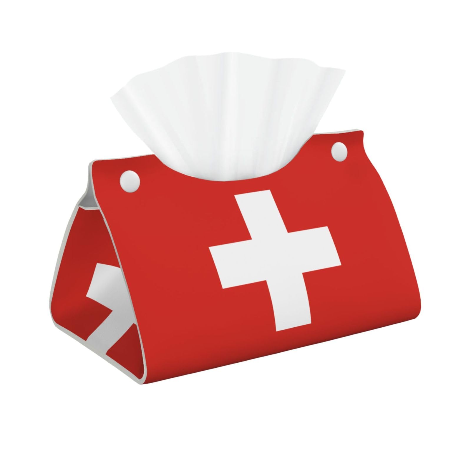 Swiss Flag Rectangular Leather Tissue Box Cover, Folding Facial Tissue Holder Dispenser for Car