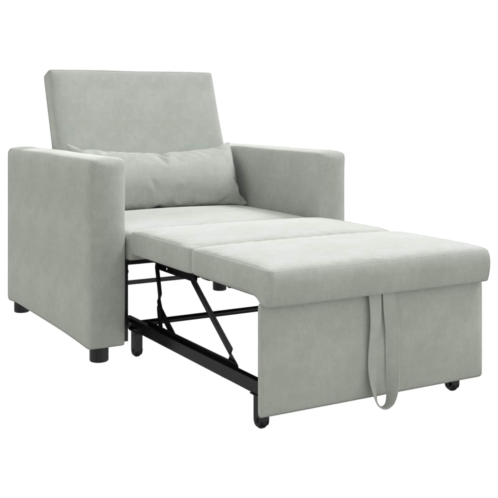 Sofa rozkładana pojedyncza z jasnoszarym aksamitem, funkcjonalna sofa 3 w 1, łóżko dla gości, do salonu, regulowane oparcie, 165 x 90 x 87 cm