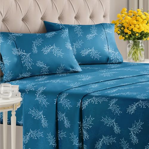 Image of Full 4 Piece Floral Sheet Set - Soft, Breathable & Cooling - Sea Spray