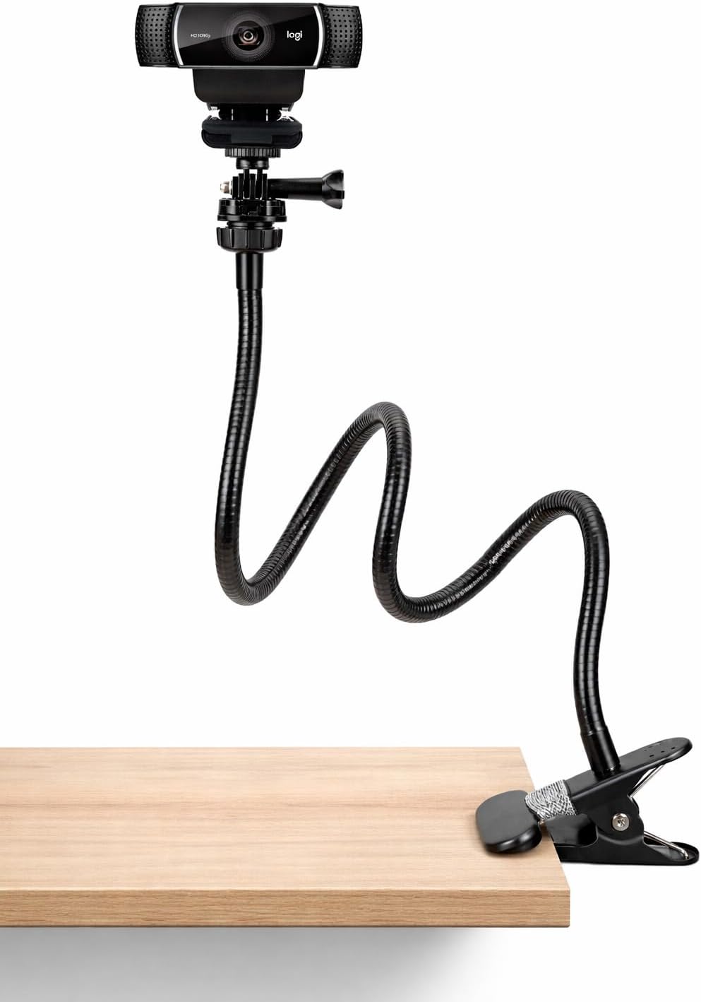 Universal 25 Inch Webcam Stand, Flexible Desk Mount Clamp Gooseneck Stand for Webcam, Camera, Microphone with 1/4" Tread
