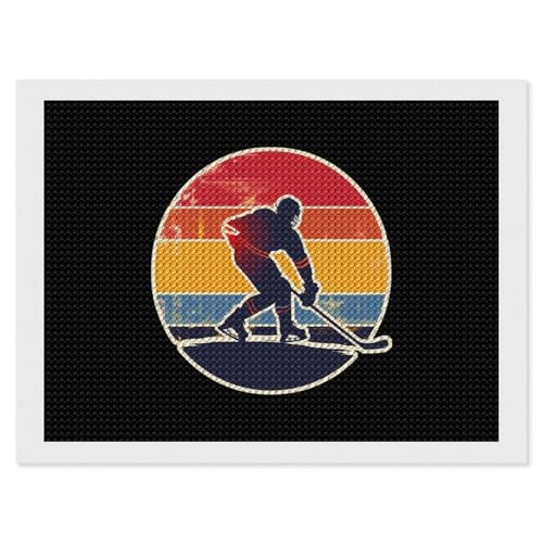 Hockey Vintage Hockey Player Diamond Painting Adults Round Diamonds Pictures Crafts Kits for Home Wall Decoration 12