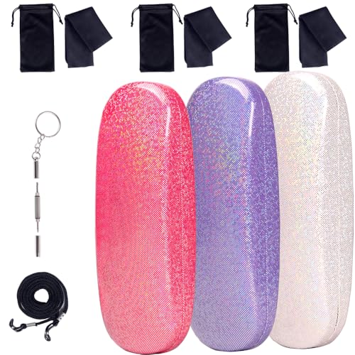 Image of ADBGV 3Pcs Unisex Hard Shell Eyeglasses Cases, Protective Case For Glasses,Sunglasses Case with Cleaning Cloth