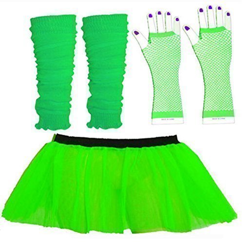 Unbranded Girls Halloween Christmas Kids Dance WEAR Tutu Skirts NEON Leg Warmers Gloves (Green)