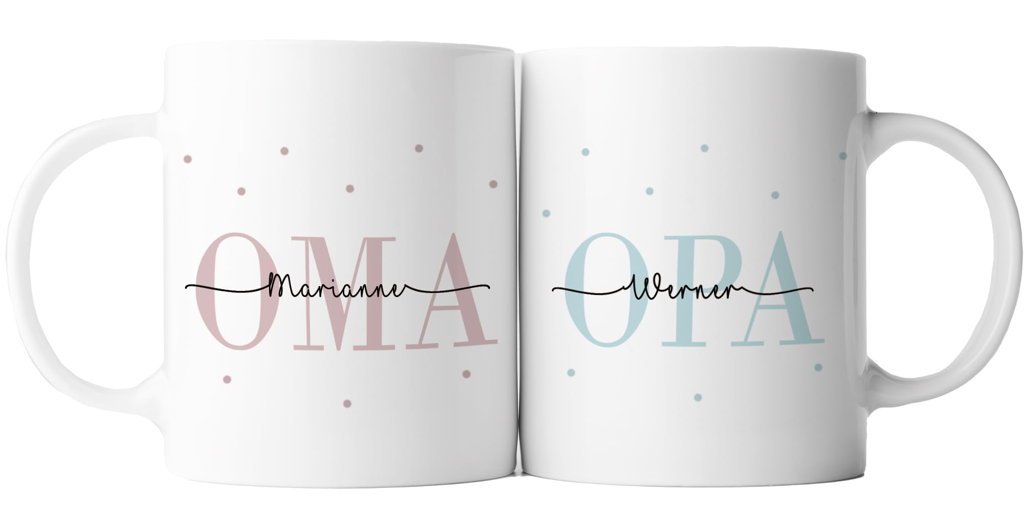 Personalisiertes 2er Set Tasse Oma + Opa | Keramik | Geschenkidee für die Großeltern | Schwangerschaft verkünden (Oma + Opa | Keramik)