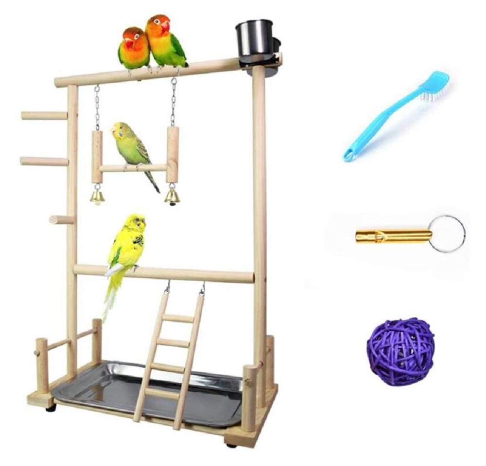 Supporto per Pappagallo in Legno, Stand per Giochi per Uccelli Portatile da Tavolo Palestra Giocattoli Esercizio di Gioco Playpen Scala di Arrampicata Altalena Trespolo per Pappagalli