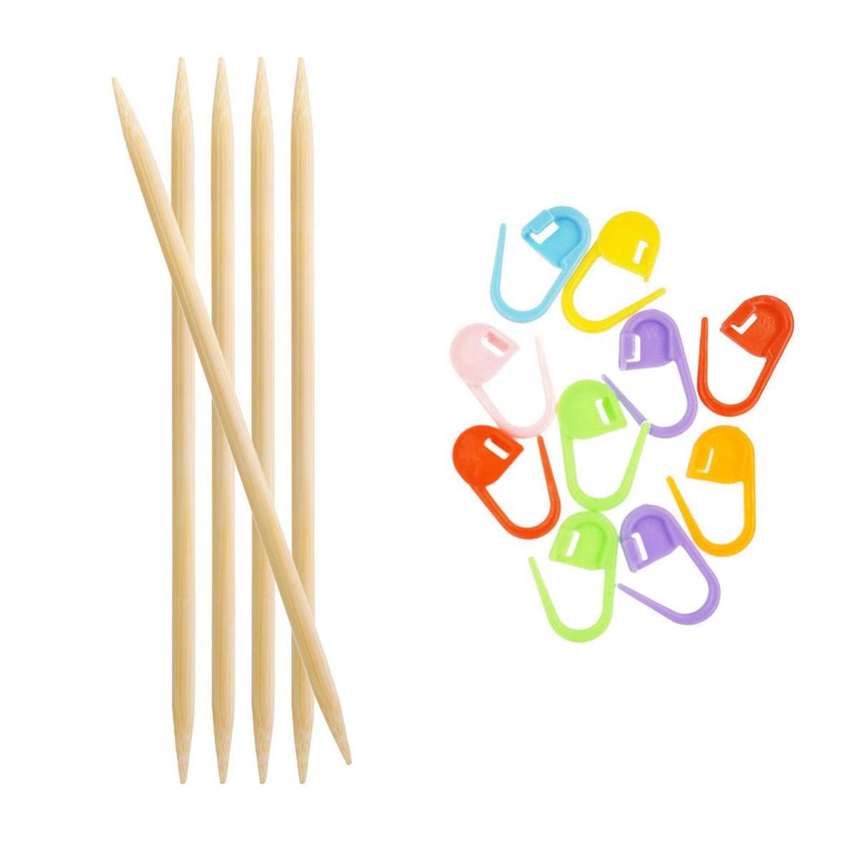 Knitter's Pride Knitting Needles Bamboo Double Pointed 8 inch (20cm) Size US 10.75 (7.00mm) Bundle with 10 Artsiga Crafts Stitch Markers 900130