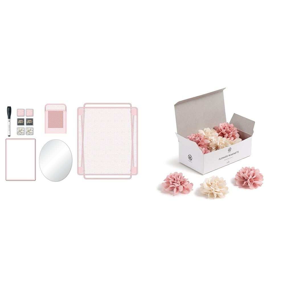U Brands 4145U01-06 Locker Organizer and Decorating Kit, Back to School Essentials & Mini Flower Magnets Set, Office Supplies, Pink and Cream, 12 Count