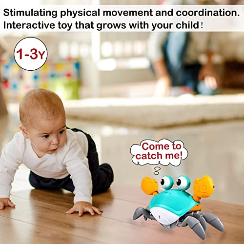 Plnmlls Crawling Crab Baby Toy，Tummy Time Baby Toys With Music And Led Light Will Automatically Avoid Obstacles, Build In Rechargeable Battery For Toddler Interactive Development Toy #TOP5