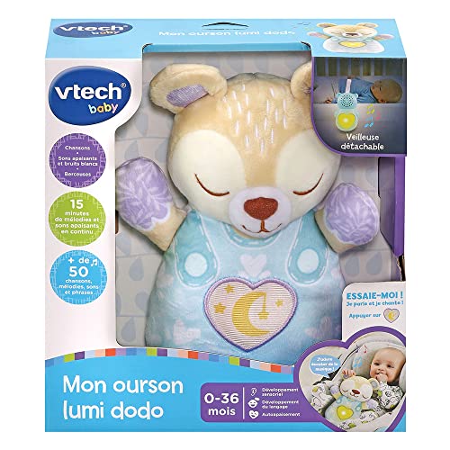 Ours en peluche bébé VTech bleu avec veilleuse musicale dodo