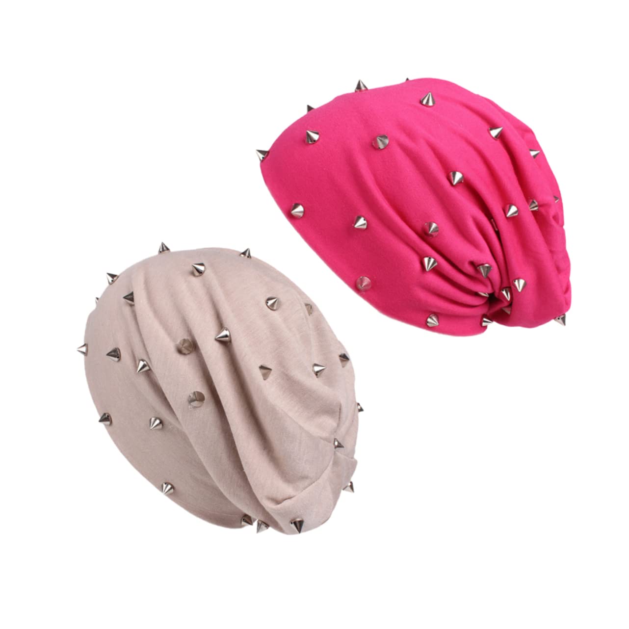 GALPADA 6pezzi Beanie Con Rivetti Punk Cappello Turbante Autunnale Per Chemoterapia Cappello Comodo e Caldo Beige