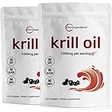2 Pack Antarctic Krill Oil Supplement, 1000mg Per Serving, 120 Soft-Gels Each, Rich in Omega-3s, EPA, DHA & Astaxanthin, Supports Brain Health, Premium Krill Oil Capsules Liquid Softgels