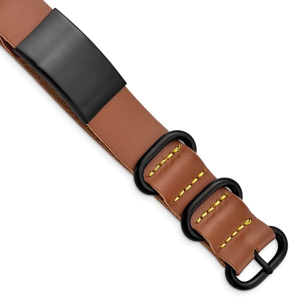 Bracelet White Stainless Steel bracelet Men's Brown Brushed Black IP Leather Adj. ID