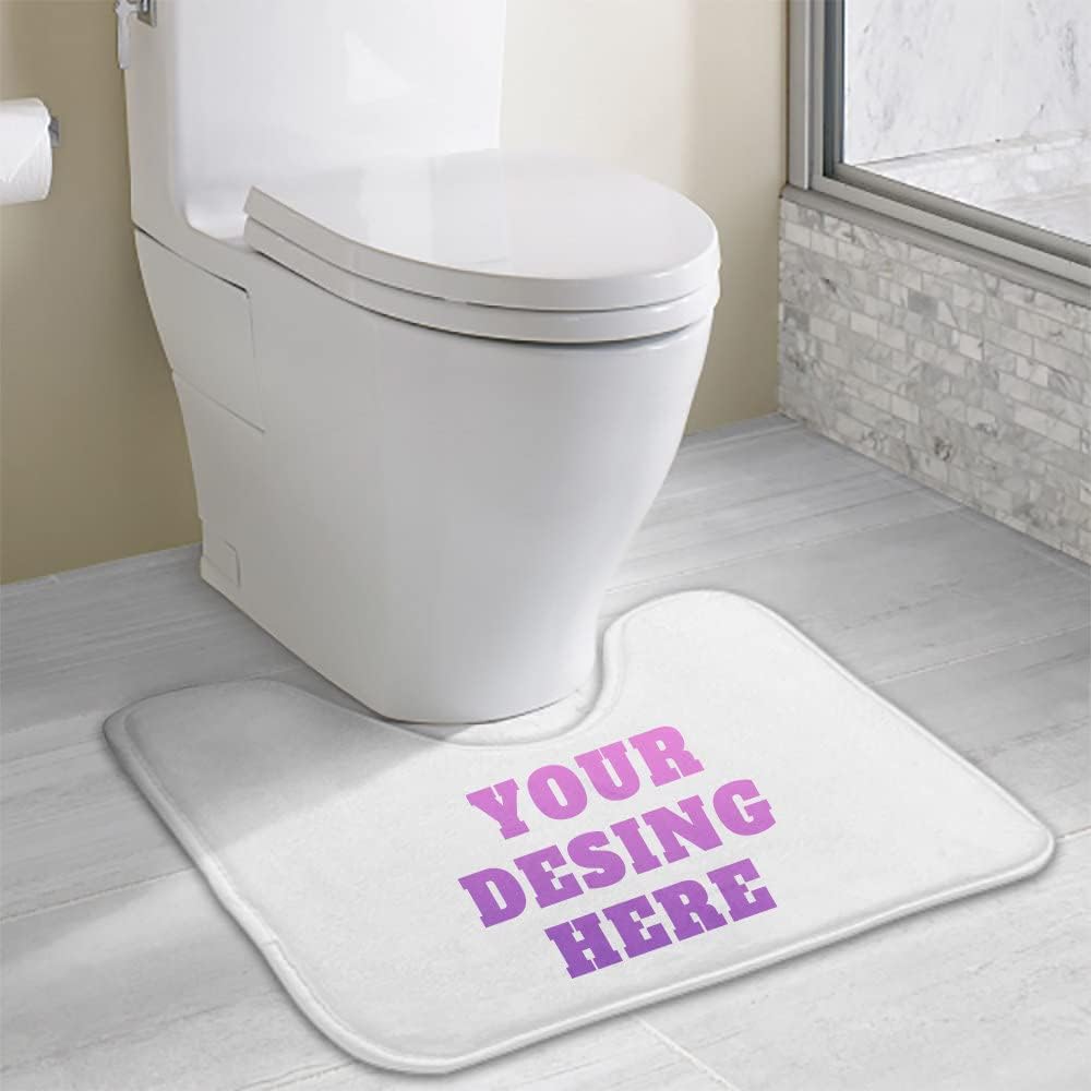 Custom Rug Toilet Carpet, Personalized Add Your Image Text Logo Non Slip Absorbent Soft Flannel Square Carpet, Contour Toilet Floor Rugs 16"x19"