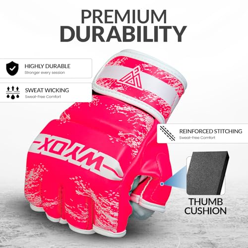 Image of WYOX MMA Gloves for Men & Women - Open Palm MMA Sparring Gloves with Multi-Layer Knuckle & Thumb Padding, Wrist Support, Fingerless Punching Bag Gloves for Grappling, Kickboxing, Muay Thai & Training