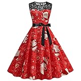 Damen Weihnachts Hoodie Weihnachten Kleider Festival Langarm Weihnachtskleid Lang Weihnachtspullover Weihnachten Druck Partykleid A-Linie Swing Kleid Dress Kostüm Kapuzenpullover Grün M
