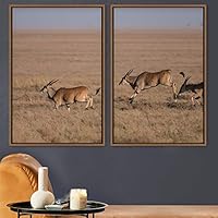 2 Piece Framed Canvas Wall Art Antelope Journey Canvas Prints Home Artwork Decoration for Living Room,Bedroom - 16