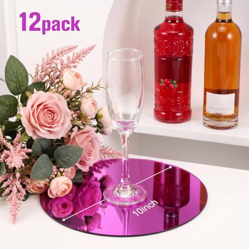 Image of Thyle 12 Pcs 10 Inch Round Mirrors for Tables Centerpieces, Purple | Circle Mirror Trays Plates for Candles, for Wedding Baby Shower Christmas Party Decorations, Lightweight, 1mm