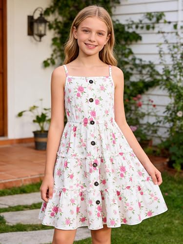Image of Enlifety Girls Dress Hawaiian Spaghetti Straps Dresses Summer Sundress Size 6 12T