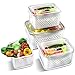 Produktbild Ribech Frischhaltedosen mit Deckel Sieb tragbar, 4 Set Kunststoff Kühlschrank Organizer Obst Gemüse Salat Aufbewahrung, Frischhalteboxen mit Abtropfgitter