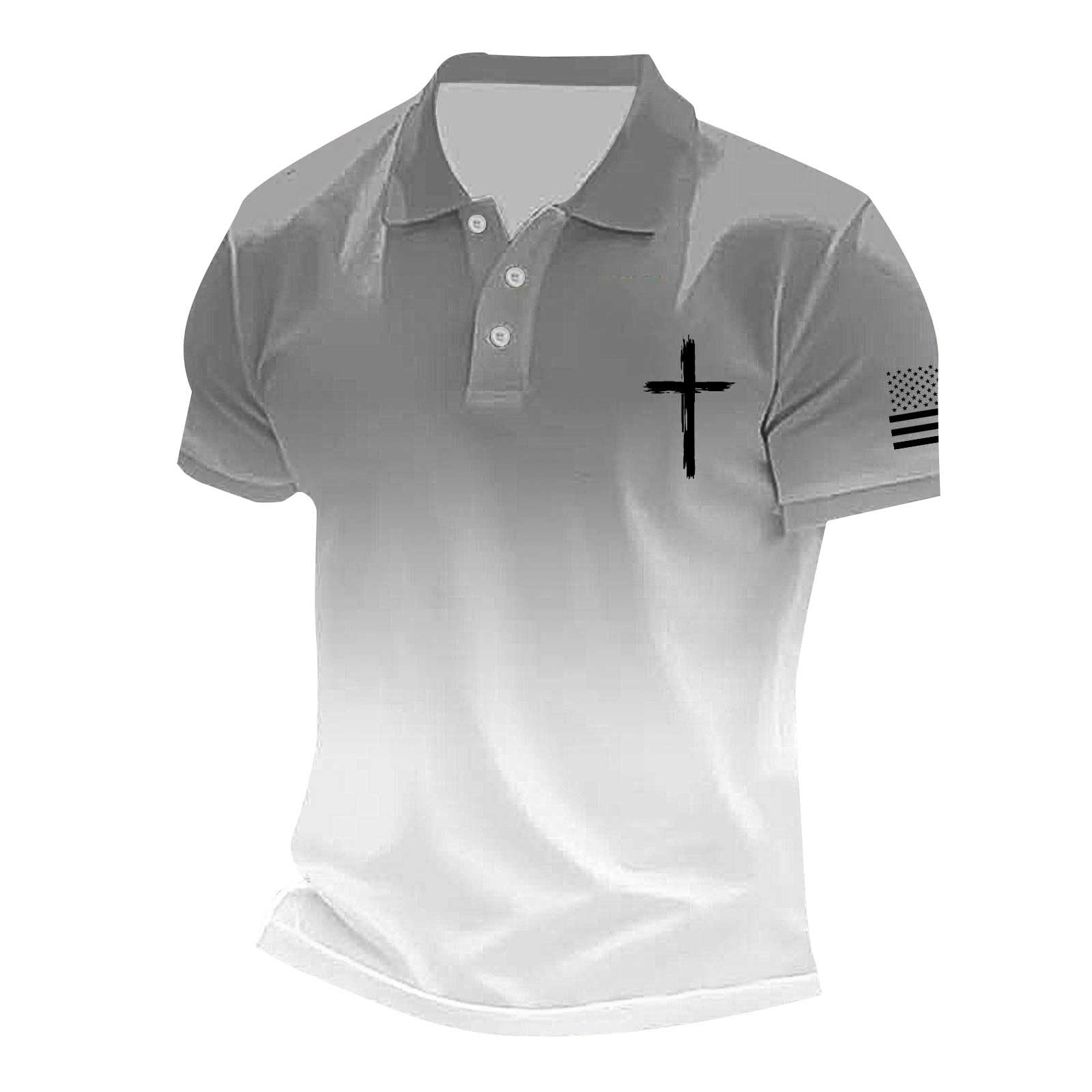 Christian Polo Shirts for Men Casual Active Performance Golf Shirt Cross Print Short Sleeve Breathable Collared Tee Tops (Grey,L) โ image 1