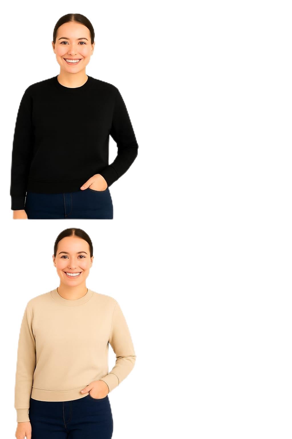 Women's Sweatshirt Combo Pack, Black and Beige, Long Sleeve Crew Neck, 2 Pack-picture-26