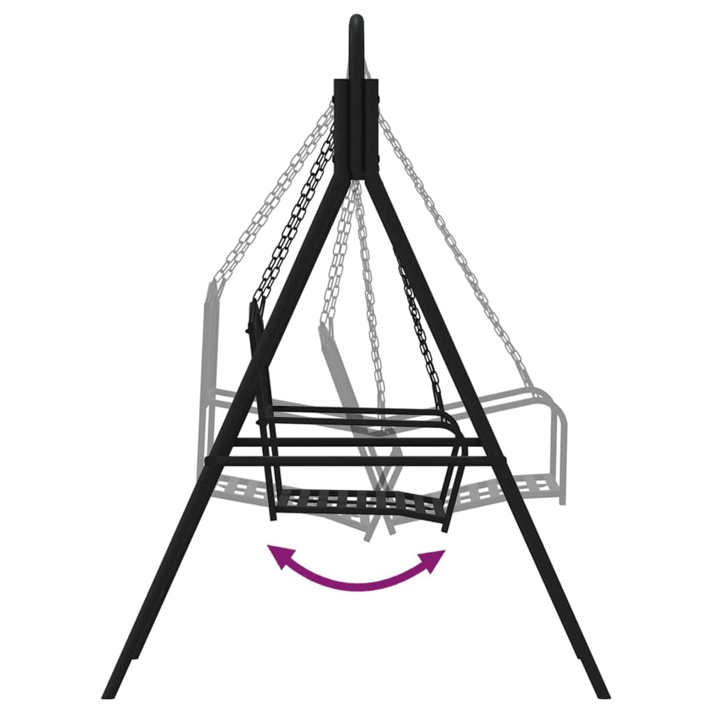 Dondolo Hollywood da 124 cm, in acciaio nero, con catena, classica panca sospesa per giardino e terrazza, panca in metallo, 124 x 117 x 168 cm
