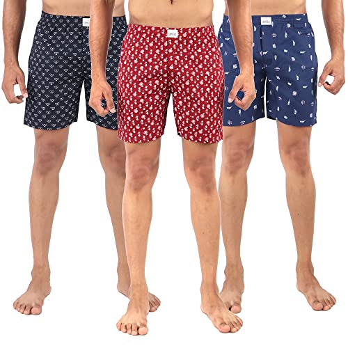 Image of ALPHABETS Men's Cotton Regular Striped Boxer Briefs (Pack of 3) Black, Maroon, Dark Blue
