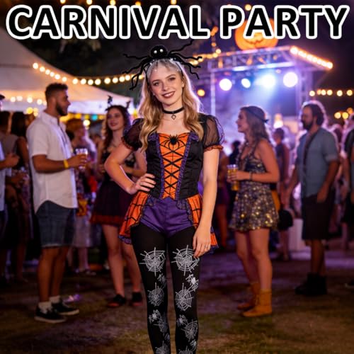 EZOULUOBA Karneval Spinnenkostüm Damen Set: 3D Karneval Spinne Haarreif, Spinnenweben Strumpfhose & Tattoos | Das perfekte Kostüm Spinne Damen Accessoire Set für Karneval, Mottoparty & Fasching