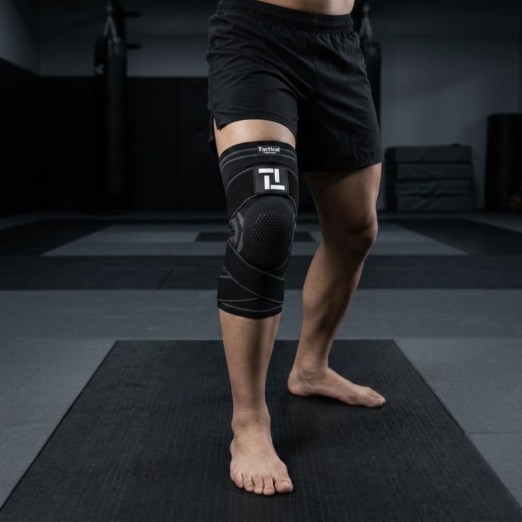 Tactical Fightwear Genouillère - Attelle de Sport pour Jiu Jitsu, MMA & Fitness - Genouillère avec Antidérapante & Double Strap - Unisexe - Taille XL