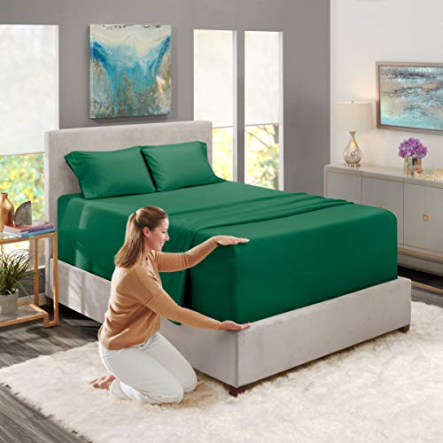 Image of Nestl Full Bed Sheet Set - Dark Green - 4-Piece Extra Deep Pocket | Instantly Soft, Night-One Ready (No Wash Required). Fits Extra Deep Pockets up to 24 Inches, 360-Degree Elastic Grip