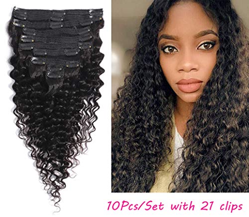 Deep Wave Curly Clip In Hair Extensions Human Hair Natural Black Color 10Pcs/Set 120Gram (18, deep wave)