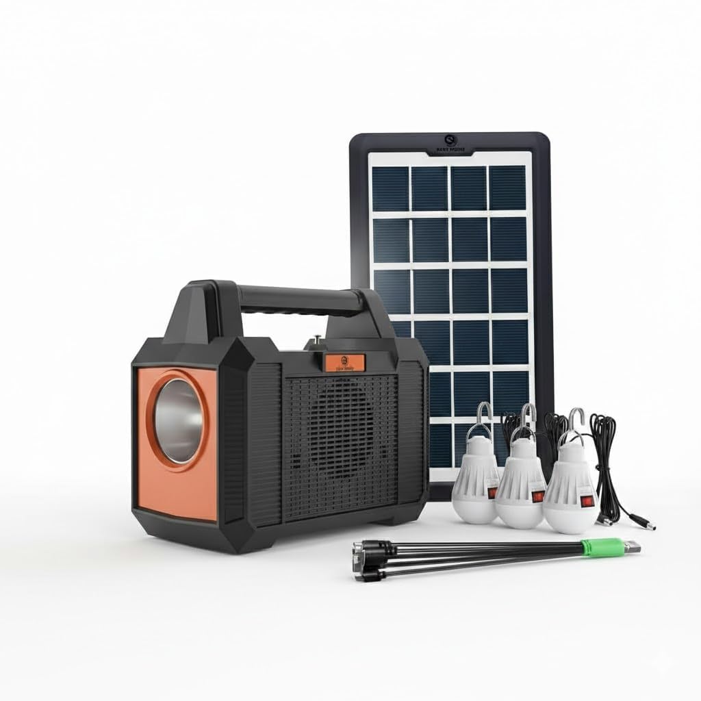 Drumstone (𝟏𝟓 𝐘𝐞𝐚𝐫𝐬 𝐖𝐚𝐫𝐫𝐚𝐧𝐭𝐲) Solar Panel Power Generator Kit with LED Lights, Wireless Speaker & FM Radio – USB Non-Wired Charging Rechargeable Energy Backup for Home & Outdoor Trips-image-4