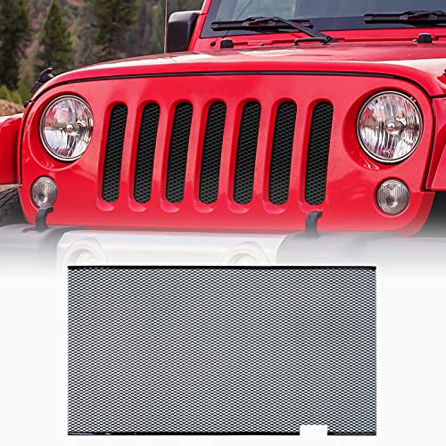 Image of AggAuto Grille Mesh for Jeep Wrangler JK JKU 2007-2018, 6x12mm Rhombic Hole | Aluminum Metal Front Grille Insert Grid Fit for Wrangler Accessories, 86% Open Area Black