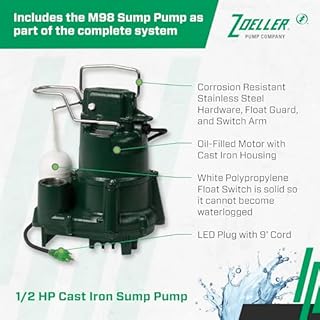 Zoeller 508-0007 AquaNot Spin 508 ProPak – Complete Sump Pump System with M98 Primary Pump & 12 V Battery Backup, Self-Testing, Check Valve & Float Switch - Basement Flood Protection
