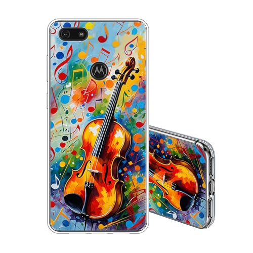 JEZSTHAI Funda Compatible con Motorola Moto E6 Play Carcasa Silicona Transparente Suave Antichoque TPU Bumper Case Protectora Tapa Trasera,Violín Dibujos Aesthetic Cover