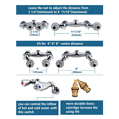 Maxsen Commerical Sink Faucet With Sprayer 25'' Height Wall Mount 4" To 8" Adjustable Center Commercial Faucet Brass Pre Rinse Faucet With Spray Valve 12" Add On Spout Suitable Restaurant Or Hotel. #TOP3