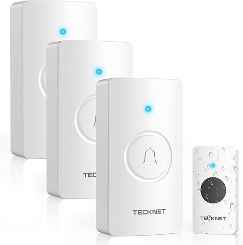 Miniatura 13 de TECKNET Timbre inalámbrico 1312FT, timbre de puerta impermeable IP67 para aulas, timbre de puerta alimentado por batería, 60 melodías, 5 niveles de