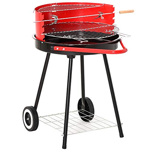 Outsunny - Parilla Para Barbacoa De Carbón Con Rejilla A Diferentes Alturas 51X70X75,5 Cm En Oferta Outsunny Parilla Para Barbacoa De Carbón Con Rejilla A Diferentes Alturas Parilla De Calentamiento Con Estante Redondo Para Almacenaje 51X70X75,5 Cm Rojo Y Negro