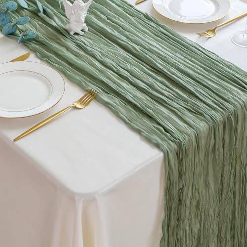 Sioloc 5 Stück Grün Mulltuch Tischläufer 90x300 cm Boho Gaze Läufer für Herbstdeko, Hochzeit, Party, Baby Bridal Shower… – Ansicht 5